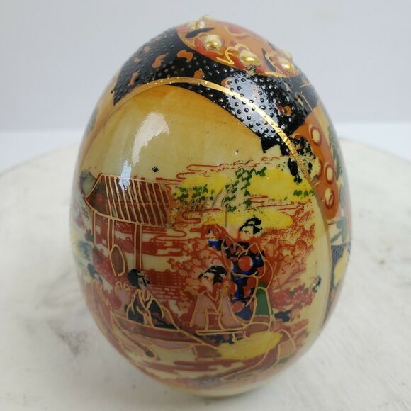 Vintage Geisha Egg Hand Painted Moriage Gold Black Women Figurine 4.5 Inch - Picture 1 of 7